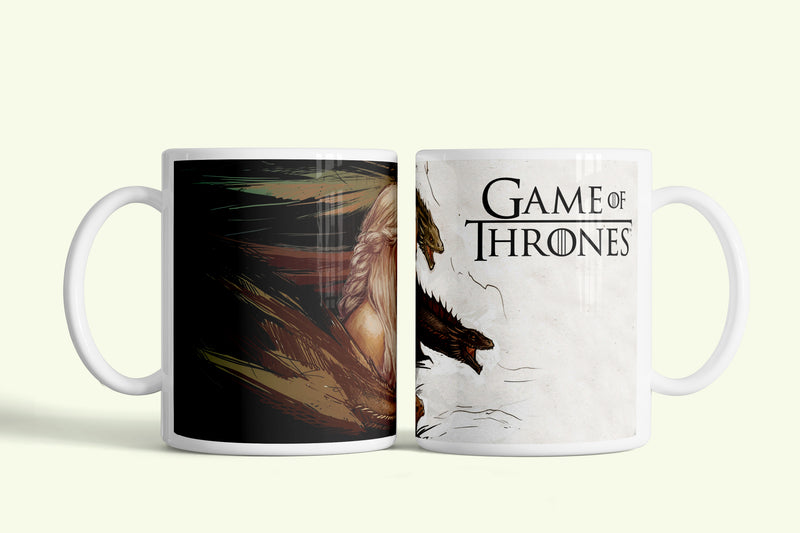 Game of Thrones Daenerys Targaryen bögre sárkánnyal, fehér kerámia, egyedi nyomtatott mintával