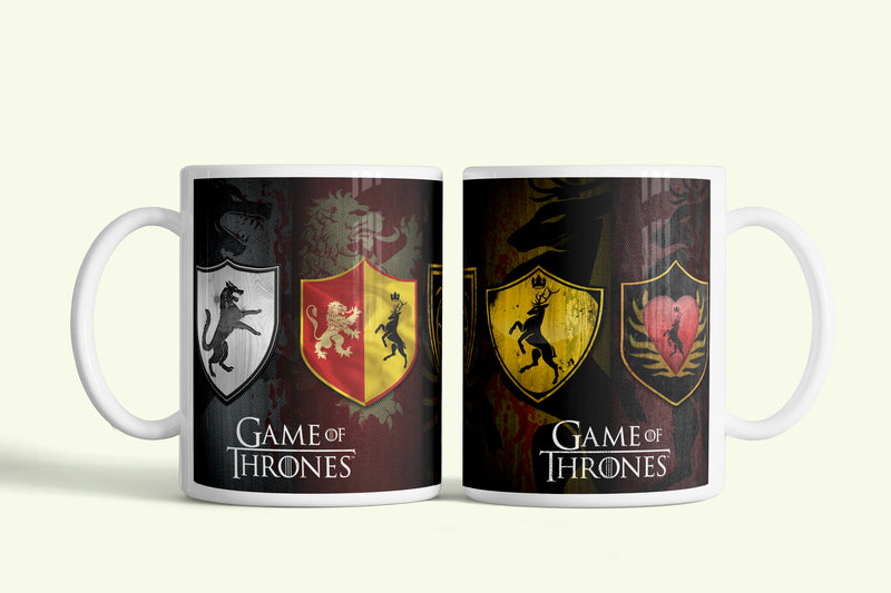 Game of Thrones pajzsok bögre, fehér kerámia, egyedi nyomtatott mintával