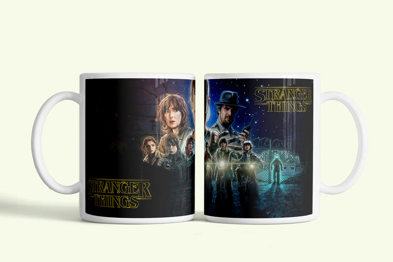 Stranger Things bögre sötét filmplakáttal, fehér kerámia, egyedi nyomtatott mintával