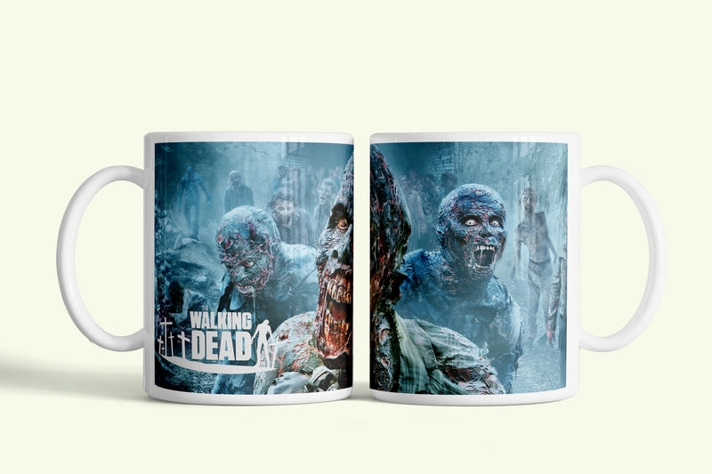 Walking Dead bögre kékes zombi portréval, fehér kerámia, egyedi nyomtatott mintával