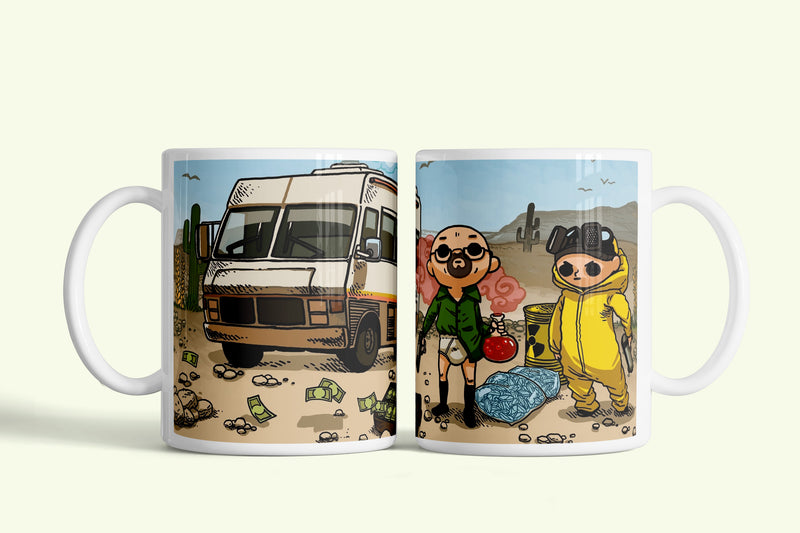 Breaking Bad (Totál szívás) bögre rajzos lakókocsival, fehér kerámia, egyedi nyomtatott mintával