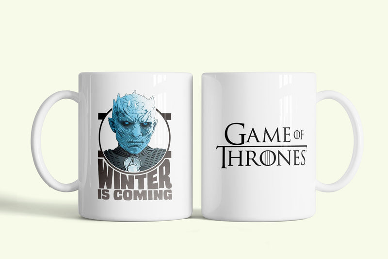 Trónok Harca Éjkirály bögre „Winter is coming” felirattal, fehér kerámia, egyedi nyomtatott mintával