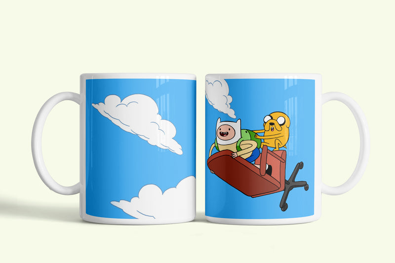 Adventure Time - Kalandra Fel! bögre repülő Finnel és Jakekel, fehér kerámia, egyedi nyomtatott mintával