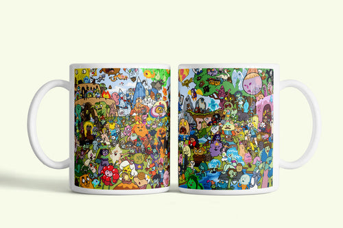 Adventure Time - Kalandra Fel! bögre karakterkavalkáddal, fehér kerámia, egyedi nyomtatott mintával