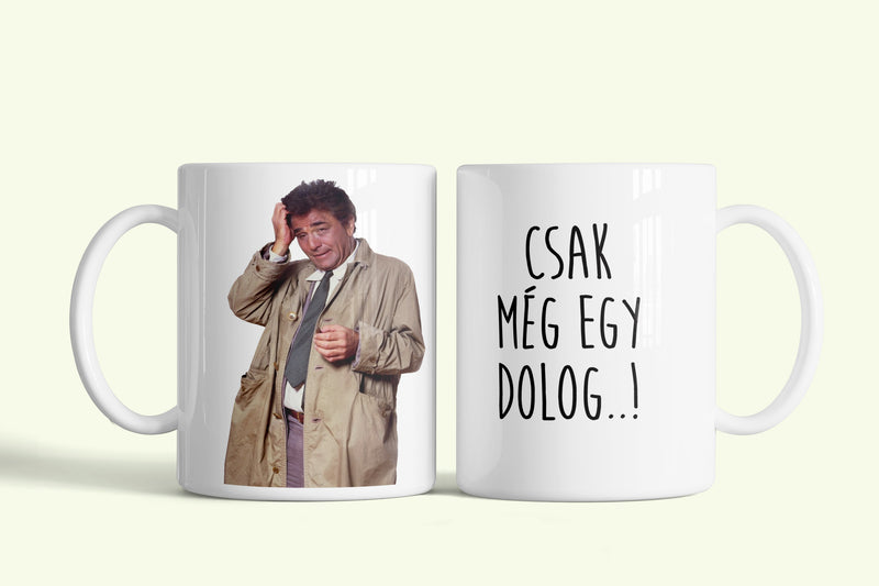 Columbo bögre, fehér kerámia, egyedi nyomtatott mintával