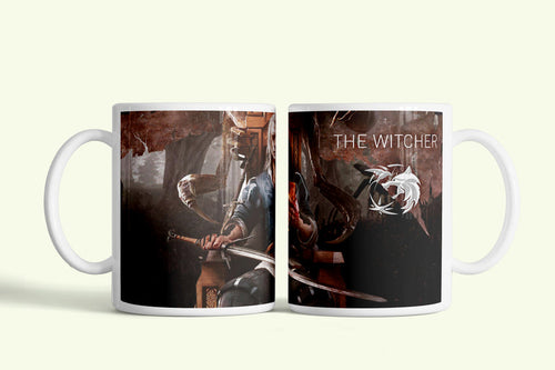 A Vaják (The Witcher) bögre Geralttal harc közben, fehér kerámia, egyedi nyomtatott mintával