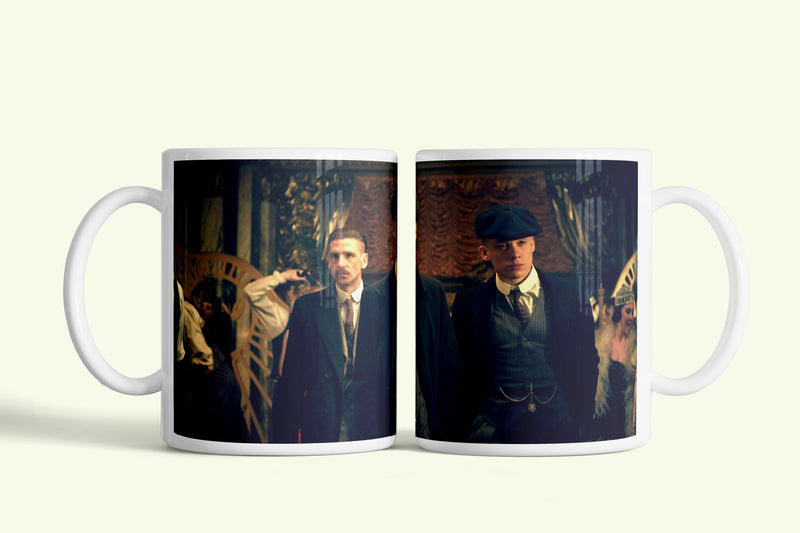 Peaky Blinders bögre öltönyös Shelby fivérekkel, fehér kerámia, egyedi nyomtatott mintával