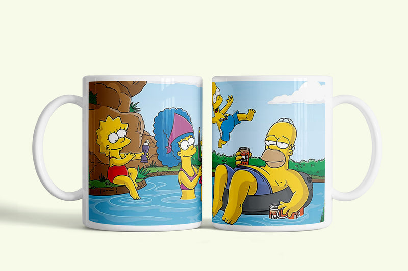 Simpsons bögre strandos jelenettel, fehér kerámia, egyedi nyomtatott mintával