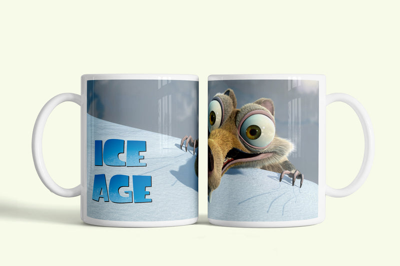 Ice Age - Scrat - Motkány bögre havas, csúszó Motkánnyal, fehér kerámia, egyedi nyomtatott mintával