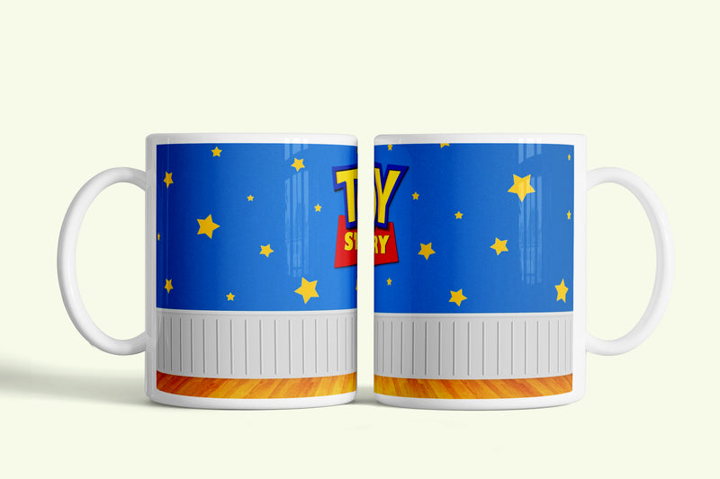 Toy Story bögre kék csillagos Andy szobás mintával, fehér kerámia, egyedi nyomtatott mintával