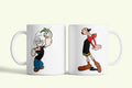 Popeye bögre spenótos Popeye és Olive, fehér kerámia, egyedi nyomtatott mintával