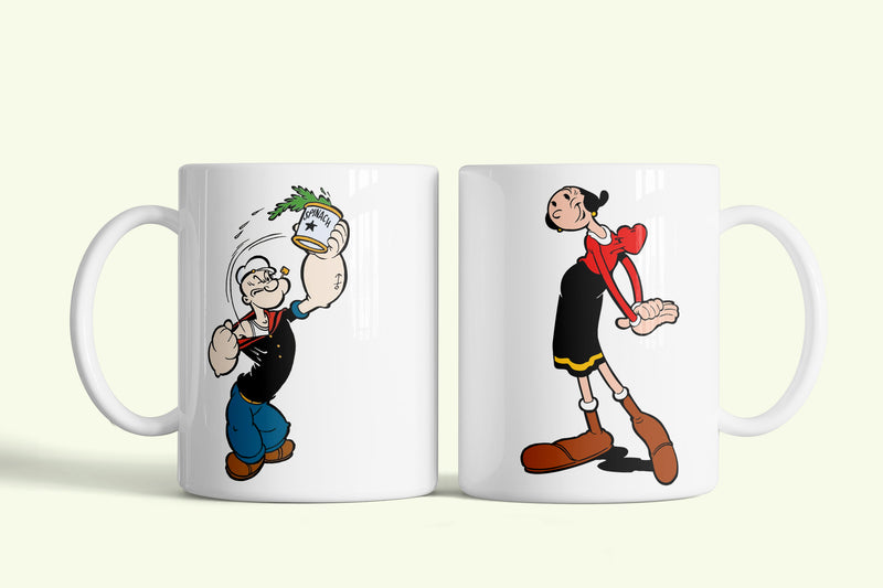 Popeye bögre spenótos Popeye és Olive, fehér kerámia, egyedi nyomtatott mintával