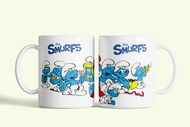 Hupikék törpikék - Smurfs bögre fehér, rajzolt törpökkel, fehér kerámia, egyedi nyomtatott mintával