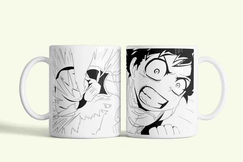 My Hero Academia anime bögre fekete-fehér manga Dekuval, fehér kerámia, egyedi nyomtatott mintával