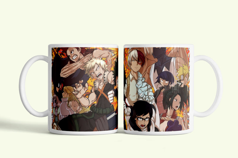 My Hero Academia anime bögre Bakugóval és Todorokival, fehér kerámia, egyedi nyomtatott mintával