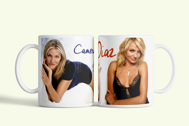 Cameron Diaz bögre, fehér kerámia, egyedi nyomtatott mintával