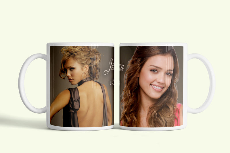 Jessica Alba bögre, fehér kerámia, egyedi nyomtatott mintával