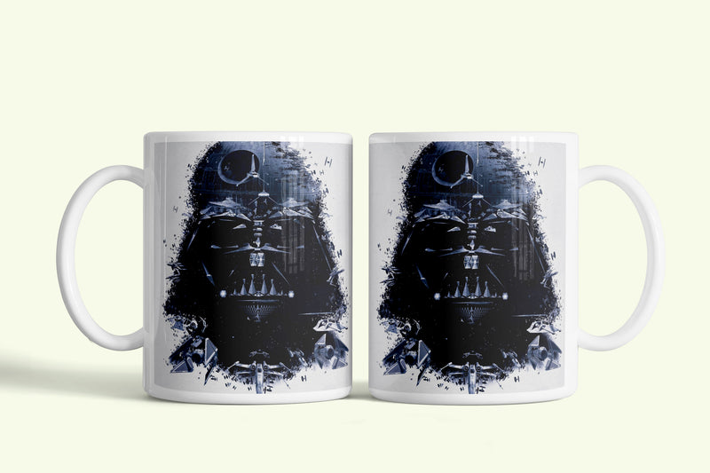 Darth Vader bögre fehér, festékfoltos sisakkal, fehér kerámia, egyedi nyomtatott mintával