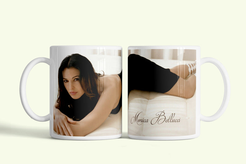 Monica Bellucci bögre, fehér kerámia, egyedi nyomtatott mintával