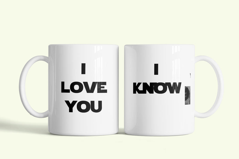I love you - I know bögre, fehér kerámia, egyedi nyomtatott mintával