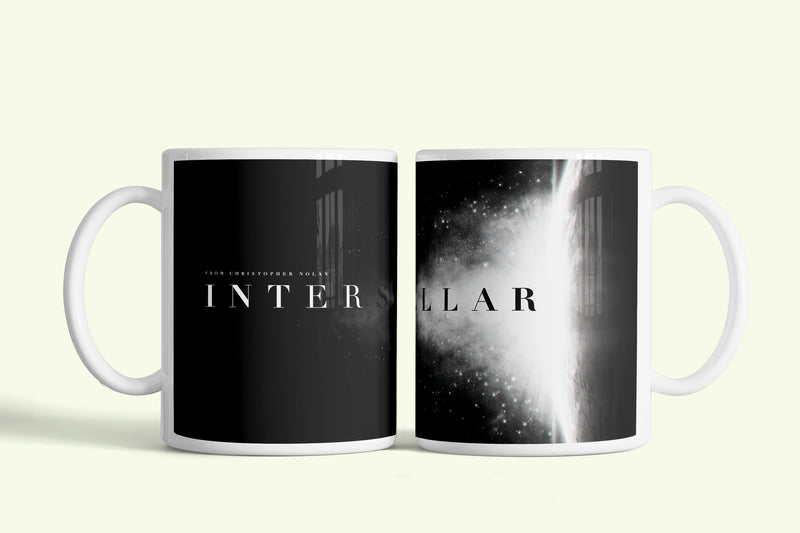 Interstellar bögre fekete, féreglyukkal, fehér kerámia, egyedi nyomtatott mintával