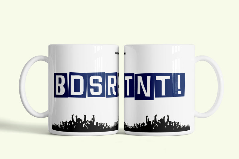 BDSRSTNT bögre, fehér kerámia, egyedi nyomtatott mintával
