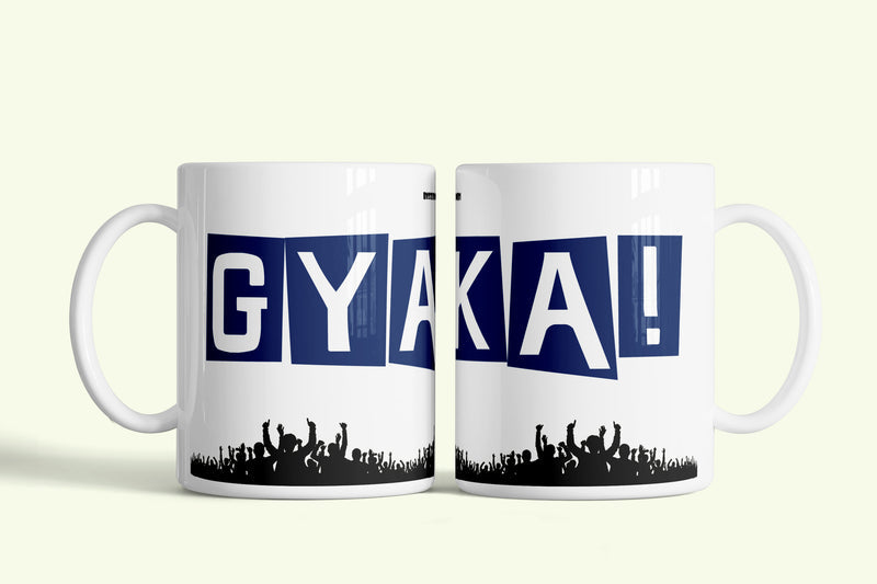 GYAKA! bögre, fehér kerámia, egyedi nyomtatott mintával