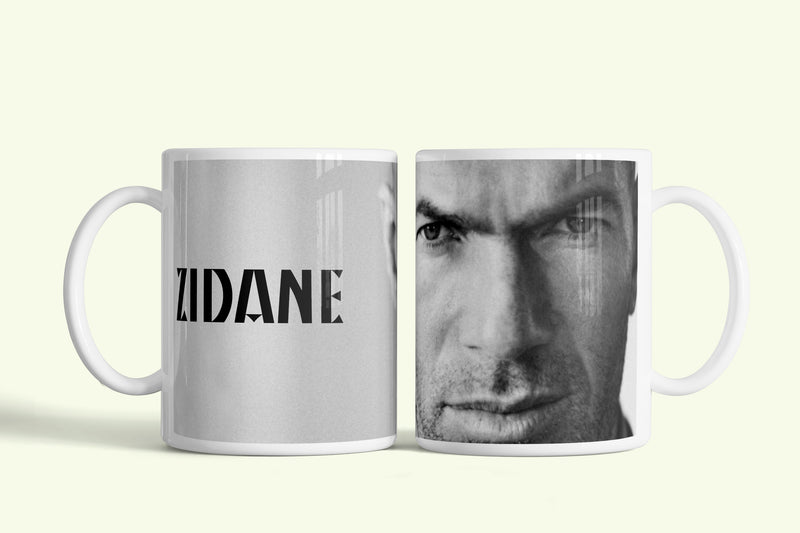 Zidane bögre, fehér kerámia, egyedi nyomtatott mintával