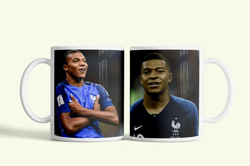 Mbappe bögre francia válogatott mezben, fehér kerámia, egyedi nyomtatott mintával