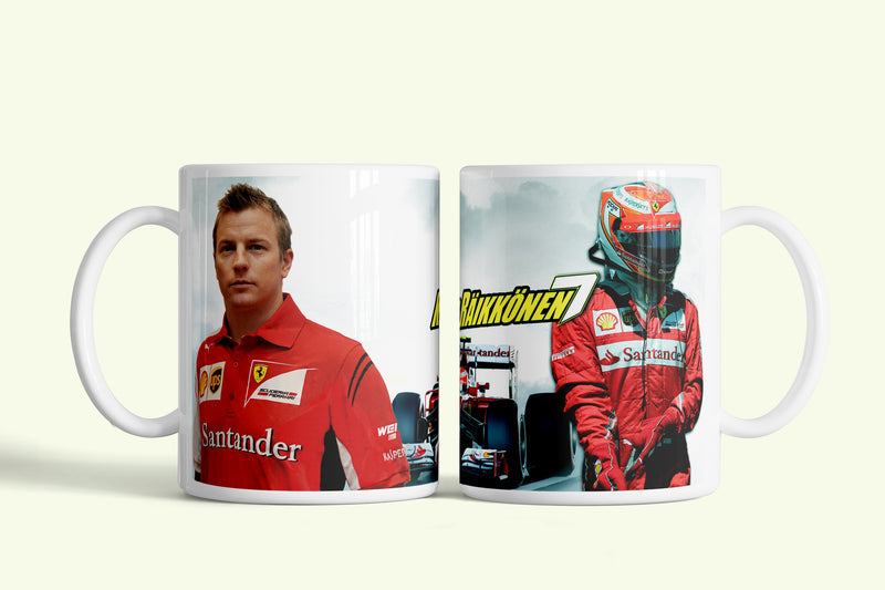 Kimi Raikkönen bögre Ferrari-s portréval, fehér kerámia, egyedi nyomtatott mintával