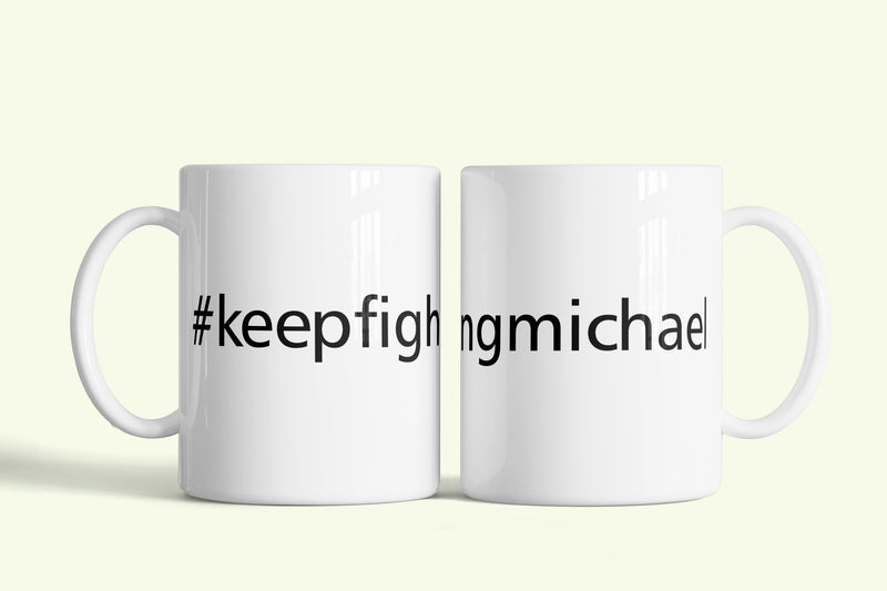 Michael Schumacher bögre fehér, #keepfightingmichael, fehér kerámia, egyedi nyomtatott mintával