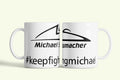 Michael Schumacher bögre logóval és #keepfightingmichael, fehér kerámia, egyedi nyomtatott mintával