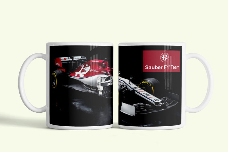Sauber bögre, fehér kerámia, egyedi nyomtatott mintával
