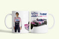 Lance Stroll bögre, fehér kerámia, egyedi nyomtatott mintával
