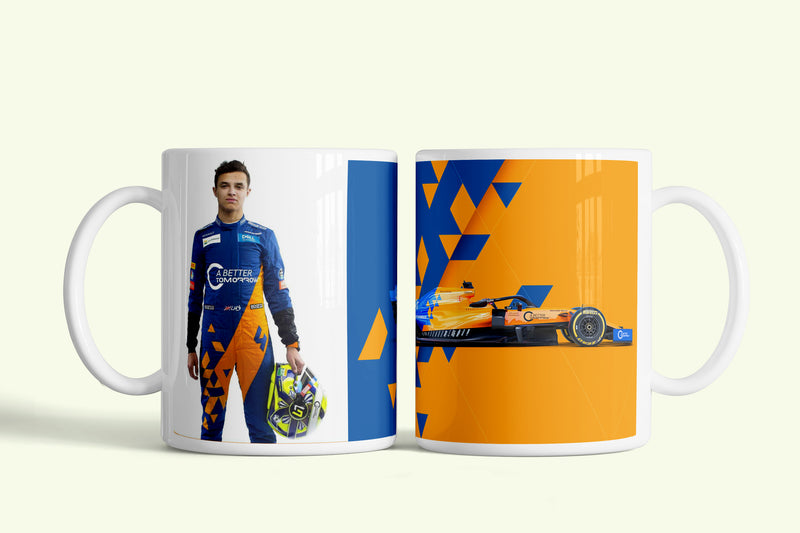 Lando Norris bögre, fehér kerámia, egyedi nyomtatott mintával
