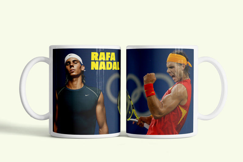 Rafael Nadal bögre, fehér kerámia, egyedi nyomtatott mintával