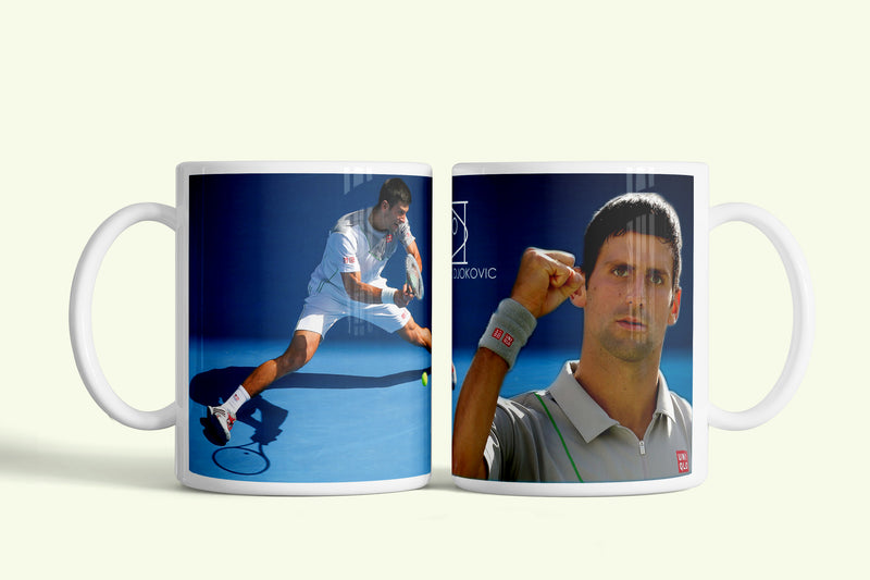 Novak Djokovic bögre, fehér kerámia, egyedi nyomtatott mintával