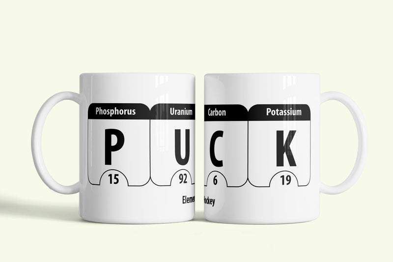 PUCK element of hockey bögre, fehér kerámia, egyedi nyomtatott mintával