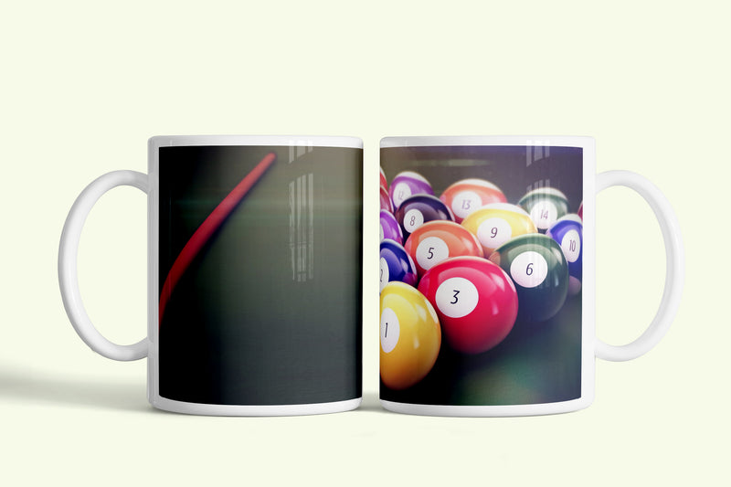 Snooker - Billiárd bögre, fehér kerámia, egyedi nyomtatott mintával