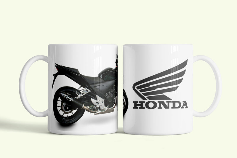 Honda motoros bögre, fehér kerámia, egyedi nyomtatott mintával