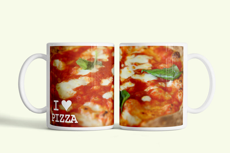 Pizza bögre, fehér kerámia, egyedi nyomtatott mintával