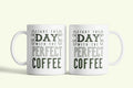 Angol feliratos bögre „Start the day with perfect coffee”, fehér kerámia, egyedi nyomtatott mintával