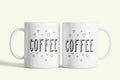 Angol feliratos bögre „Coffee” szívecskékkel, fehér kerámia, egyedi nyomtatott mintával