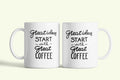Angol feliratos bögre „Great ideas start with great coffee”, fehér kerámia, egyedi nyomtatott mintával