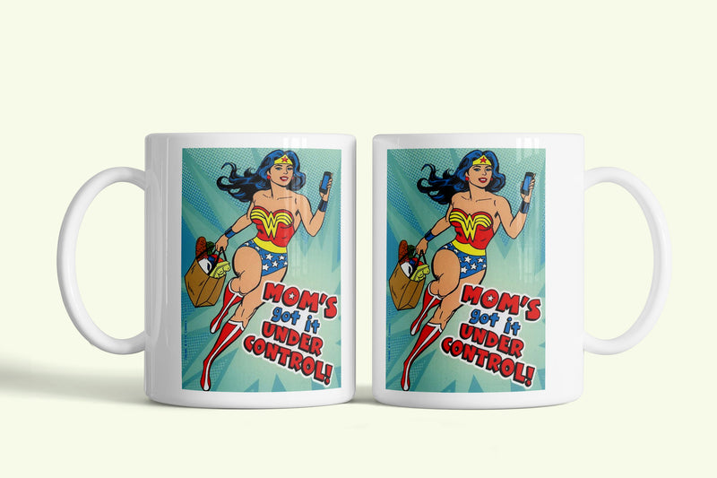 Szuperanyu bögre Wonder Woman anyukával, fehér kerámia, egyedi nyomtatott mintával