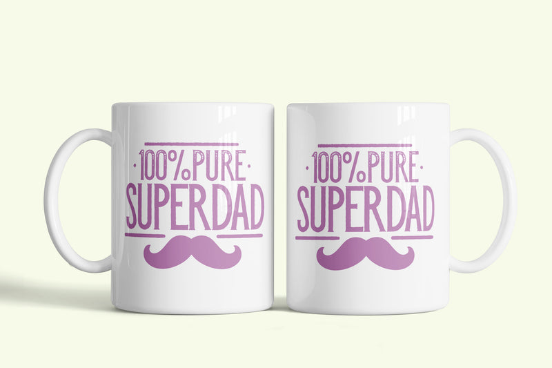 Angol feliratos bögre „100% Pure Superdad” bajusszal, fehér kerámia, egyedi nyomtatott mintával