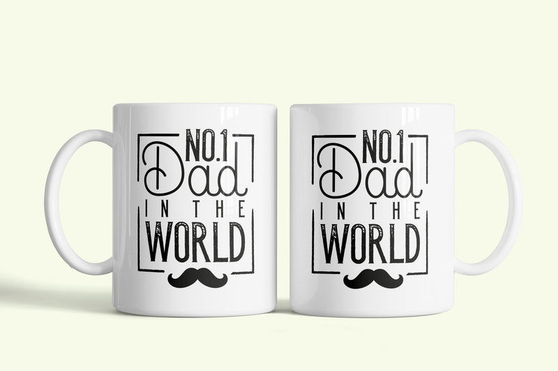 Angol feliratos bögre „No.1 Dad in the World”, fehér kerámia, egyedi nyomtatott mintával