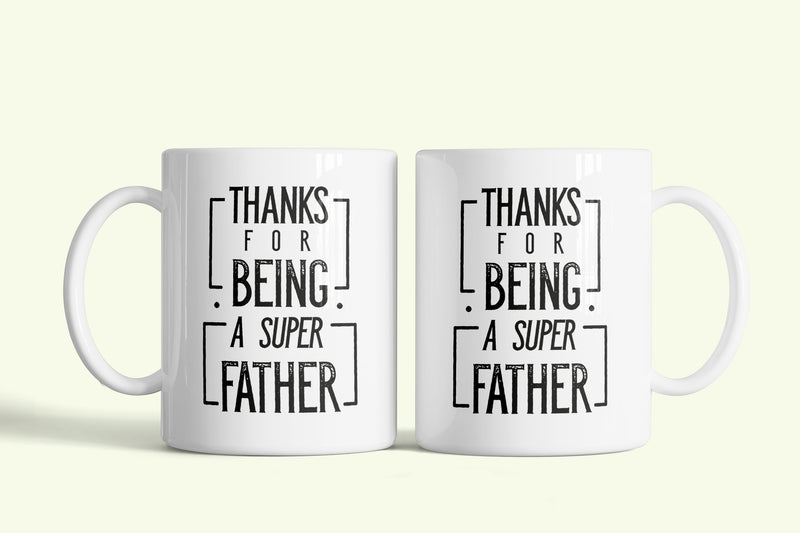 Angol feliratos bögre „Thanks for being a super father”, fehér kerámia, egyedi nyomtatott mintával