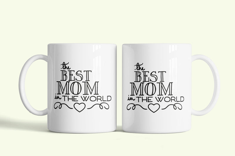 Angol feliratos bögre „The best Mom in the World”, fehér kerámia, egyedi nyomtatott mintával