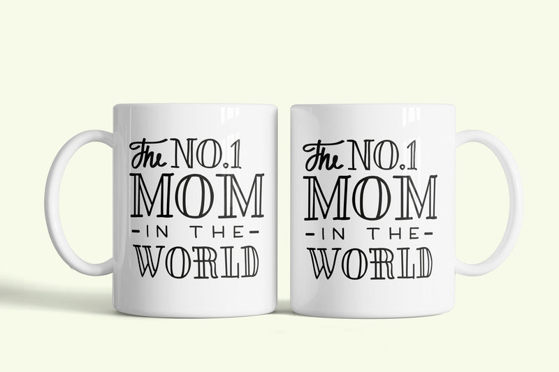 Angol feliratos bögre „The No.1 Mom in the World”, fehér kerámia, egyedi nyomtatott mintával